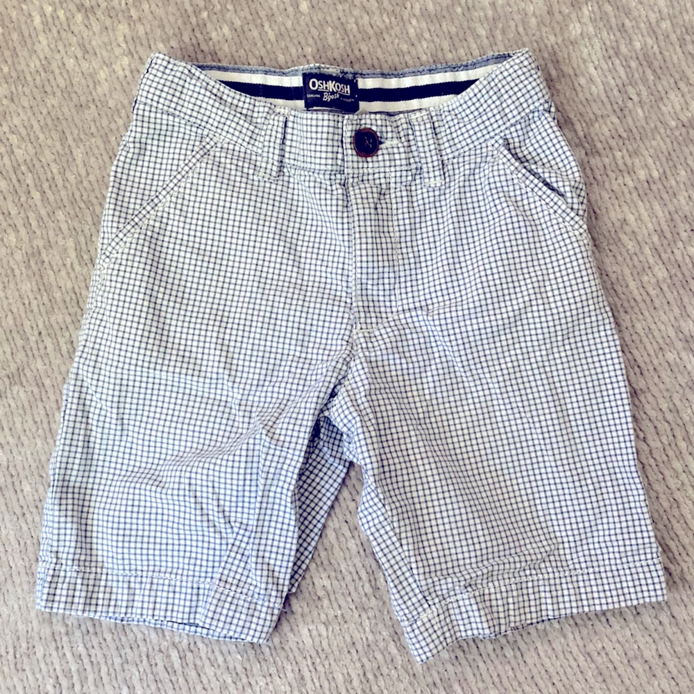 OshKosh Boys Size‎ 6 Navy Gingham Check Adjustable Waist Shorts